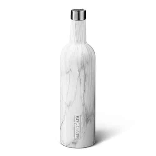 BrüMate Winesulator 25 Oz Triple-Walled Insulated Wine Canteen Made Of Stainless Steel, 24-hour Temperature Retention, Shatterproof, Comes With Matching Silicone Funnel (Marble)