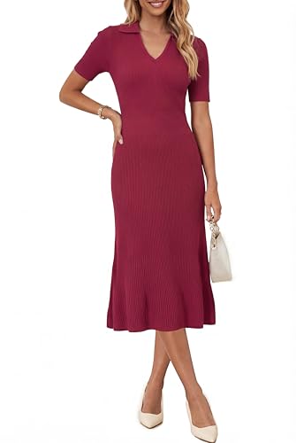 Arach&Cloz Women's Lyocell Blend Polo Clothing V Neck Knit Flowy