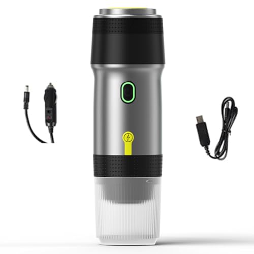 Máquina de café portátil-USB,Carga a bordo Cafetera de Expresso Calefacción Eléctrica de Viaje-para 12V Coche y Camping-Compatible Cápsulas y Cápsulas (Plata USB+Carga de Coche)