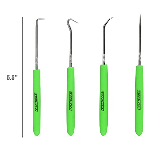 Image of OEMTOOLS 26535 4 Piece Hook and Pick Set, Green Handled Pick Tool Set, Tool Hooks for Precision Projects, O Ring Pick Set, 4 Hook Tool Kit