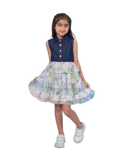 Robe d'été évasée denim respirant et léger à fleurs pour enfant Pspeaches