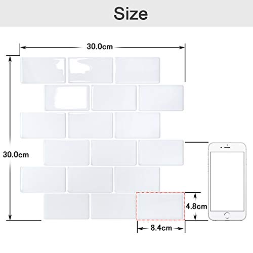 24 Stück Fliesenaufkleber Weiß 15x15cm - Selbstklebende Fliesenfolie Wasserfest