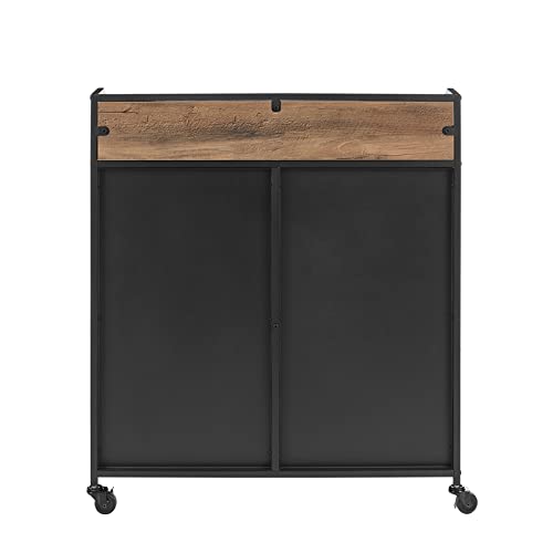 Walker Edison Malcomb Urban Industrial Metal Mesh Double Door Rolling Bar Cabinet, 33 Inch, Rustic Oak #TOP7