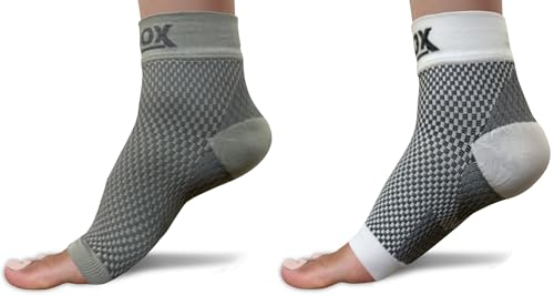 SB SOX - 2 Pairs Plantar Fasciitis Relief Socks (Gray, Medium + White, Medium)