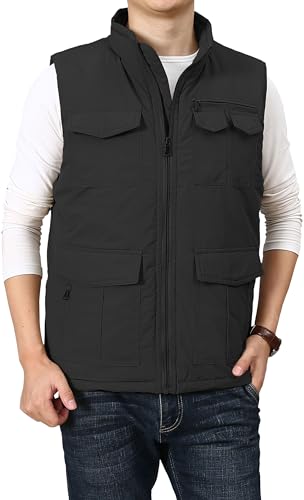 Image of HOW'ON Men's Winter Fleece Lined Warm Vest Padded Puffer Vest Outdoor Sleeveless Jacket Multi Pocket