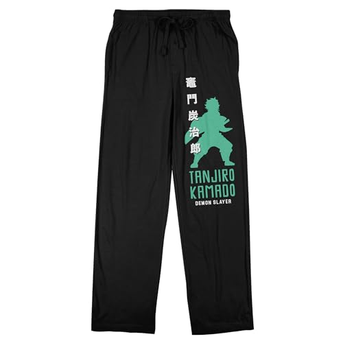 Demon Slayer Season 2 Tanjiro Silhouette with Kanji Men's Black Sleep Pajama Pants