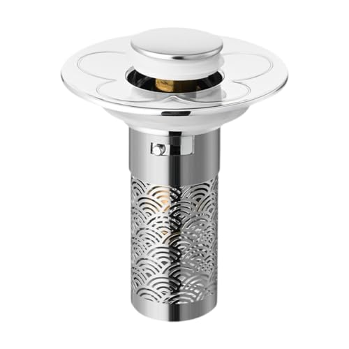 GUOOL シンク排水口ストレーナー、バスルームシンクストッパー、オーバーフロー防止プッシュ式洗面台排水フィルターストレーナープラグ、