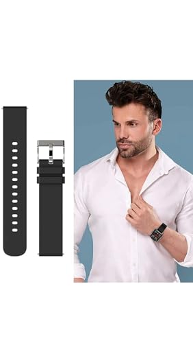 Image of Reboot 20 mm Smart Watch Strap, Compatible with Apple, Noise, FireBolt, Pebble, Boat, Silicone, Black, 2mm x 19mm, Watch Band
