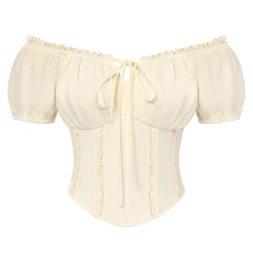 Scarlet Darkness Renaissance Shirt Women Short Sleeve Peasant Tops Apricot L