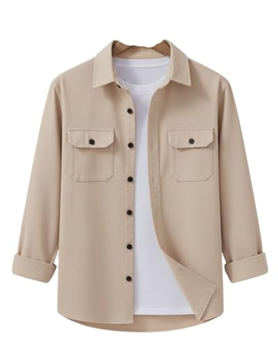 Virast Fashion Men's Black Casual Shirt, Long Sleeve Beige - Image 2