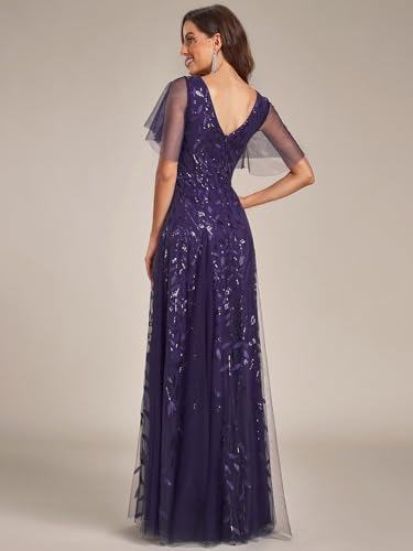 Image of Ever-Pretty Women's Sequin Formal Dresses Evening Gown Sparkly V-Neck Short Sleeve Floor Length Mother of The Bride Dress 736