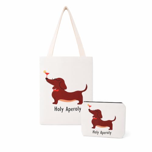 Nivofu Bolsa de Lona Mujer con Diseño de Perro Salchicha, Reutilizable y Plegable, Ideal para Compra Playa y Viaje 34×38cm