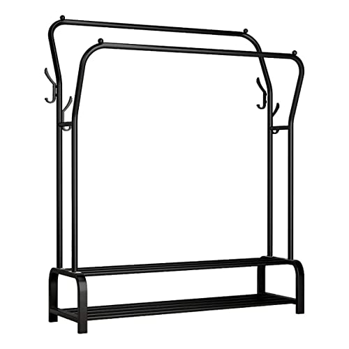 erkebspm Ropa Perchero de doble barra Perchero Perchero independiente con 4 ganchos Perchero de metal para colgar ropa seca para colgar ropa/negro / 110 cm