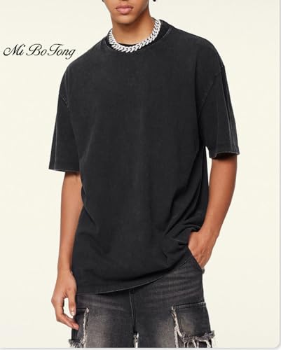 Mi Bo Tong Oversized Workout Shirts for Men Vintage Heavyweight T Shirts for Women Stone Washed T Shirt for Men3