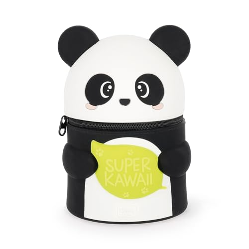 Legami - Trousse Kawaii Panda, spacieuse, Peut contenir jusqu'à 100 Crayons effaçables, en Silicone Souple, 13 x 19 x 13 cm