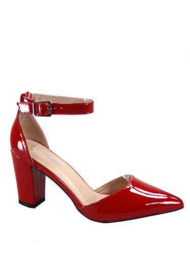 Women's Songful-6 by Forever Pointed Toe Ankle Strap Buckle Chunky Block Heel Sandals