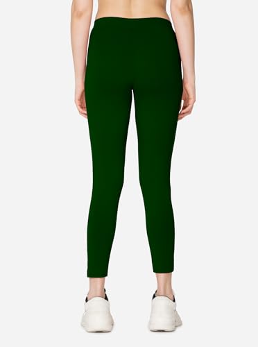 Image of VSTAR PL02 Women Ankle Length Stretchable Slim Fit Leggings with Secured Side Pocket | Moisture-Wicking | Soft Waistband & Cotton-Elastane Fabric | L | Bottle Green