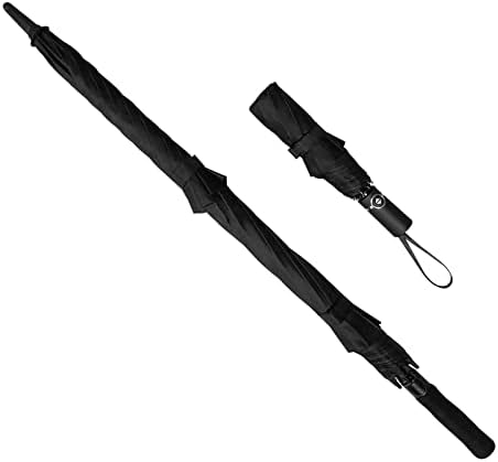 GOOUMAINBERA Black Umbrellas for Rain 2 Pack-Small Travel Portable Umbrella 42 Inch and Big Golf Umbrella 62 Inch for Men and Women