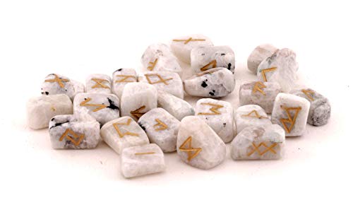 Healing Crystals India Runes, Crystals and Healing Stones Rune Set, Wicca Divination Rune Stones ,Viking Runes ,Pagan and Witchcraft Supplies,Runes for Beginners, Rainbow Moonstone