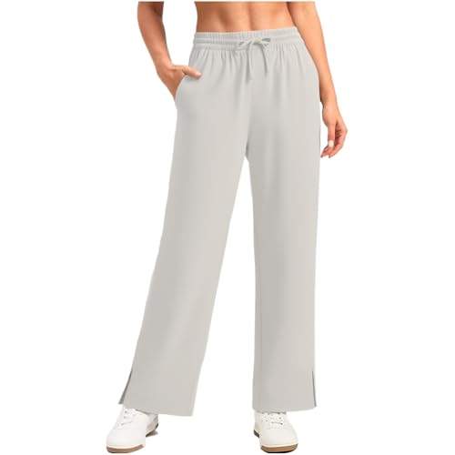 Pantalon de yoga droit gris clair en taille M avec poches et cordon