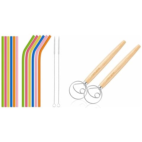 Danish Dough Whisk Pack of 2 Reusable Silicone Drinking Straws Pack of 12 Cover