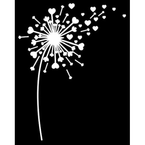 Heart Dandelion Vinyl Decal | White | Made in USA by Foxtail Decals | for Car Windows, Tablets, Laptops, Water Bottles, etc. | 5.5 x 7.0 inch Cover