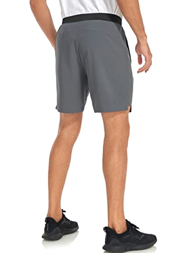 Junglewind Men's Athletic Running Shorts 7 Inch Quick Dry Lightweight Workout Shorts For Sports Gym With Zipper Pockets Dark Grey #TOP3