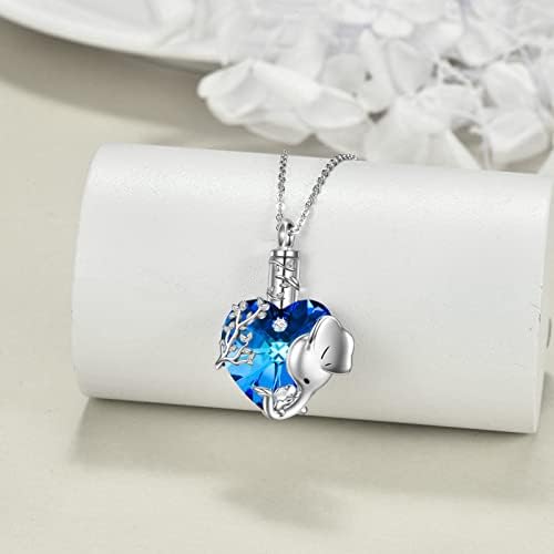 VONALA Elephant Urn Necklace for Ashes 925 Sterling Silver Heart Crystal Cremation Jewellery for Ashes Memorial Keepsake Jewellery Gifts for Women