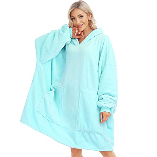 Kipswiza Blanket Hoodie - Wearable Blankets Oversized Soft Cozy Flannel Sweatshirt Blanket With Sleeves And Giant Pockets For Adult Women Men Family Friends Teal #TOP4