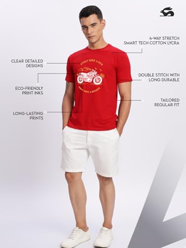 Image of ADRO Men's Royal Bike Design Printed 100% Cotton T-Shirt - Regular Fit, Printed T-Shirts for Men