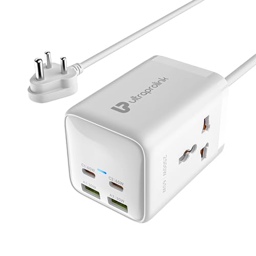 Image of UltraProlink 6 in1 Power Hub Surge Protector | 65W Fast Charging |6 Ports-2 Type-C (PD),2 USB-A & 2AC Sockets (2500W) | for Laptop, iPhone, Android, | Charges iPhone 50% in 30 mins