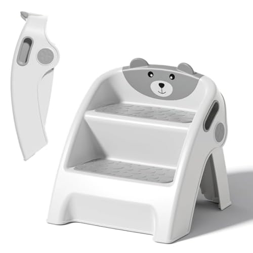 Folding Kids Step Stool for Bathroom and Potty Training,2.9lbs,Anti-Slip, Anti-Tip A-Frame Design with 10-Second Setup-Potty 2 Step Stool for Toddlers,CPC Certified for Safety and Easy Hand Washing