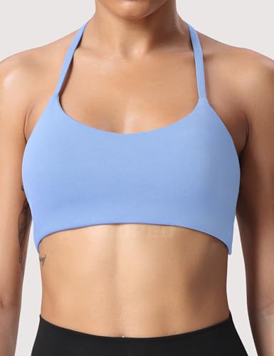 Image of YEOREO Women's Sports Bra Halter Workout Sports Bra Strappy Criss Cross Back Bra Removable Padded Yoga Crop Top