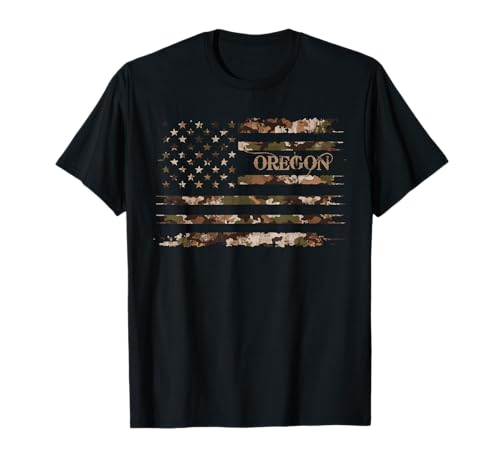 Oregon Pacific Northwest Outdoors Camo Distressed American T-Shirt
