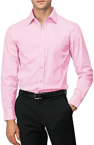 H2H Mens Slim Fit Dress Shirts Stretch Long Sleeve Basic Formal Shirts Solid Business Casual Button Down Shirts