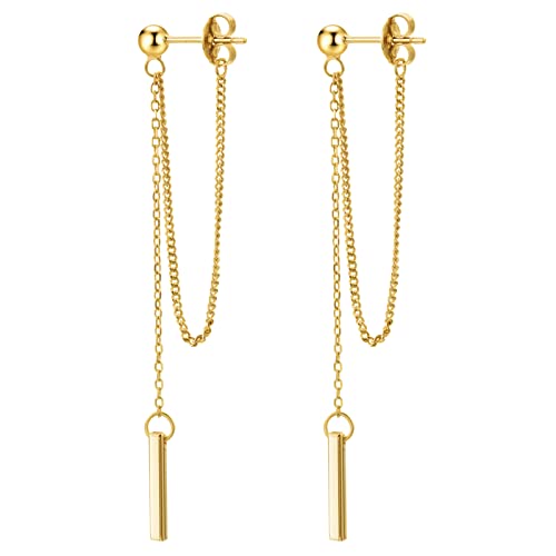 Chain Earrings for Women 18K Gold Plated Dainty Bar Drop Dangle Earrings Long Threader Earring Hypoallergenic Line Dangly Jewelry Gift for Teen Girls