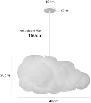 Xisakaca Cloud Pendant Hanging Light Fixture, Modern Fluffy Ceiling Lighting Chandelier, White Lamp Shade Lampshade for Children Girls Kids Living Room (40cmx20cm)
