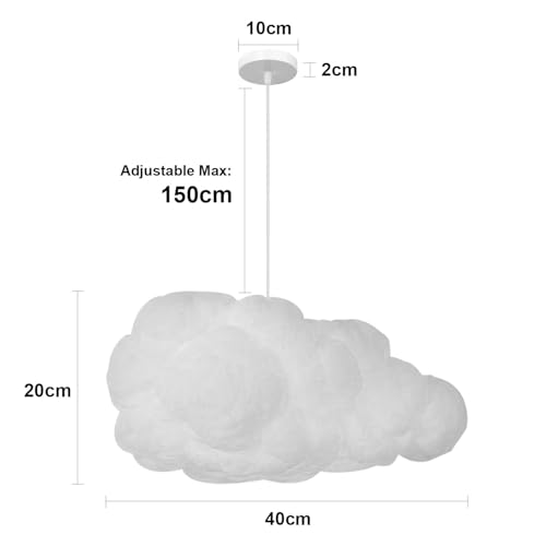 Xisakaca Cloud Pendant Hanging Light Fixture, Modern Fluffy Ceiling Lighting Chandelier, White Lamp Shade Lampshade for Children Girls Kids Living Room (40cmx20cm)