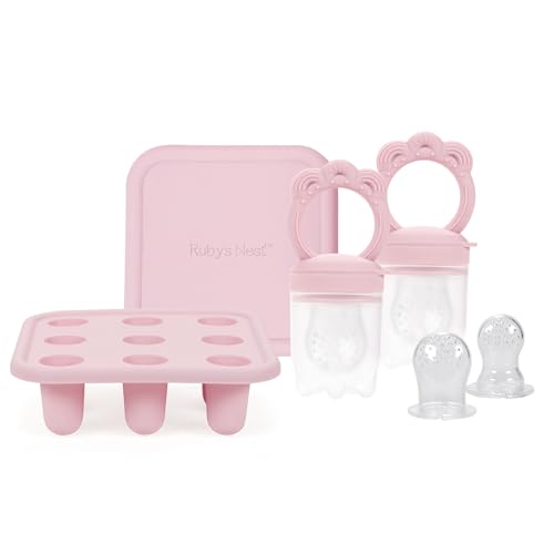 Image of Baby Teether & Pacifier Bundle for Teething Relief, Complete Solution for Feeding & Teething Popsicle Mold Included, Baby Feeding Essentials with No BPA, 2-Pack, Dusty Rose - Ruby’s Nest