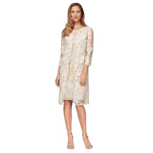 Image of Alex Evenings Womens Midi Scoop Neck Shift Dress with Jacket (Petite and Regular)