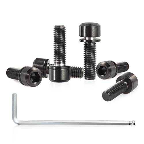 SPEEDWOX 6pcs Bicycle Stem Screw with Washers Set Titanium Alloy Bike Allen Hex Tapered Bolts Screw for MTB Road Bike Stem Parts,M5 x 16mm Black