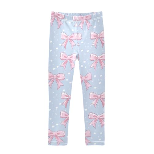 Wusikd Cute Pink Bows Girls' Leggings Toddler Doodles Ribbons Kids Yoga Pants Dance Active Tights 4T