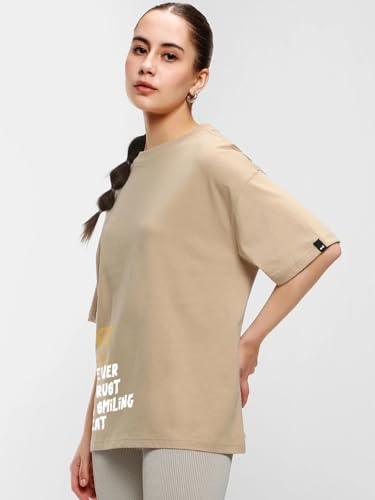 Image of Bewakoof X Garfield Garfield Women's 100% Cotton Graphic Print Oversized Fit Half Sleeve V-Neck T-Shirt | Casual wear | Streetwear | Oversized Tshirt for Woman Cotton| Baggy