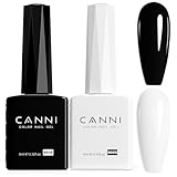 CANNI 2Pcs Hema-Free Black White Gel Nail Polish Set- Black and White Gel Polish Kit, Soak Off LED Nail Gel Manicure Kit DIY at Home Salon Gifts for Women Girls