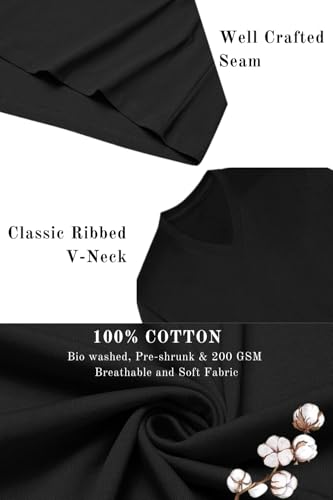 Image of Men's Cotton V-Neck T-Shirt-Soft, Breathable, Plain Solid Casual Tee for Everyday Wear & Layering