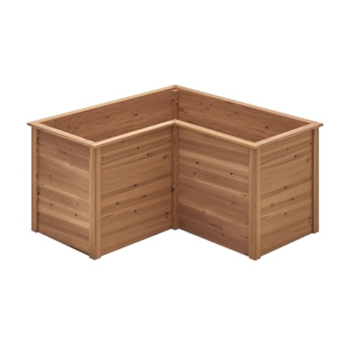 GOPLUS Cama Elevada de Jardín en Forma de L, Jardinera Elevada de Madera de Abeto con Fondo Abierto, Pintura DIY, Huerto Urbano para Jardin Césped Patio, Plantas, Flores, Frutas y Verduras (Marrón)