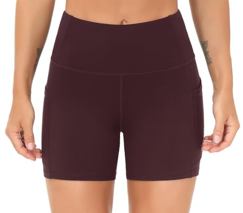Image of THE GYM PEOPLE High Waist Yoga Shorts for Women's Tummy Control Fitness Athletic Workout Running Shorts with Deep Pockets