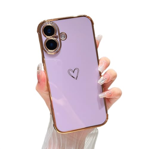 Coque de téléphone violette 6,3 cm avec motif cœurs et protection photo