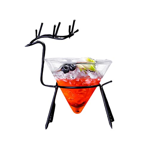 HFEHSKJ Creative Cocktail Glasses, 5.4oz Unique Martini Glasses with Metal Fawn Stand, Novelty Glasses Drinking Cool Wine Glasses Cold Drink Cup for Home Party KTV Bar Club(Black 1pcs)