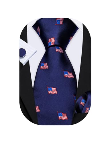 Image of Barry.Wang Fun Animal Ties for Men Designer Handkerchief Cufflink WOVEN Casual Necktie Set Festival